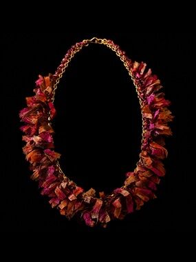 Handcrafted Pink & Orange Ribbon Chain Necklace
